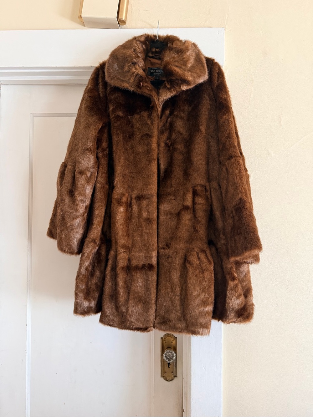 Fabulous Furs Rich Brown Faux Fur Pea Coat